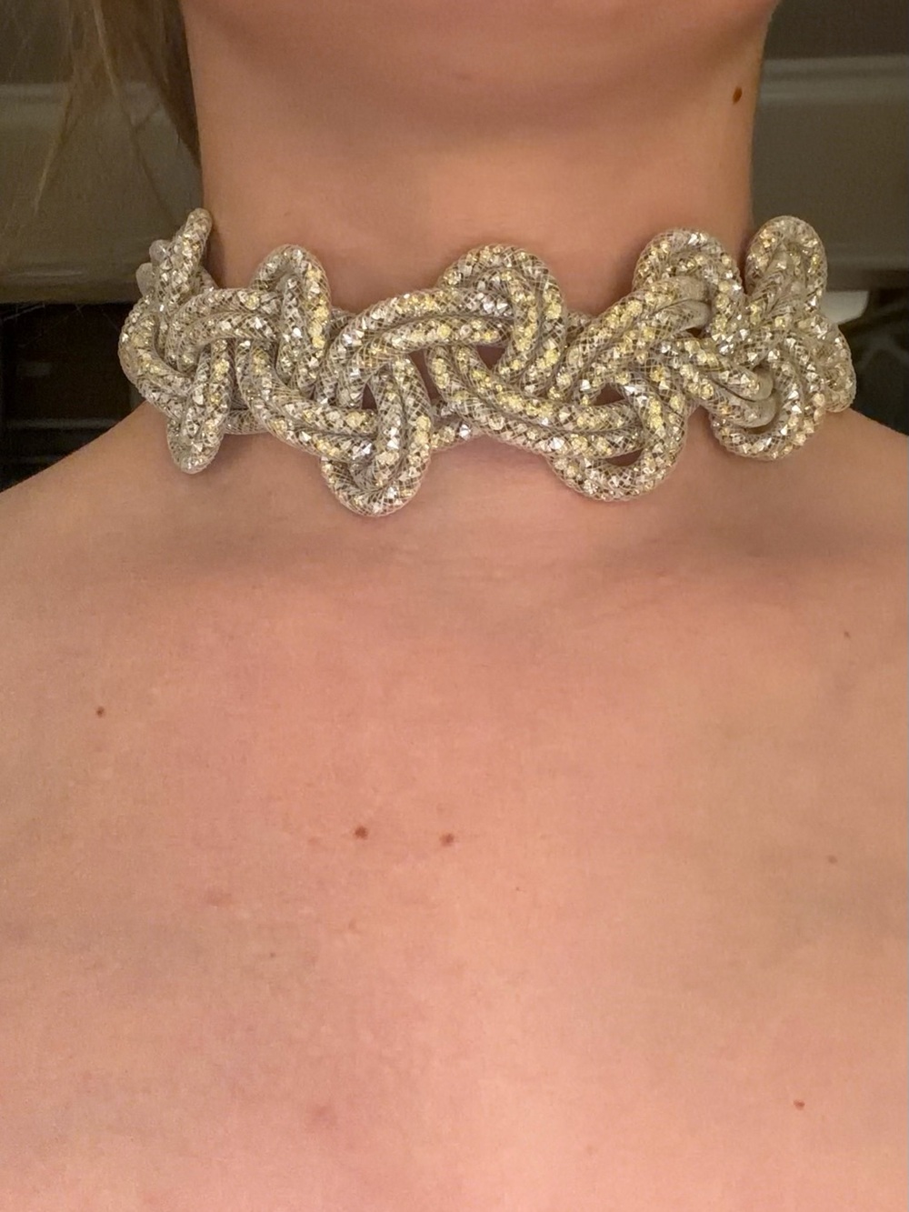 Fashion Jewelry Gold-Tone Crystal Knot Choker Necklace